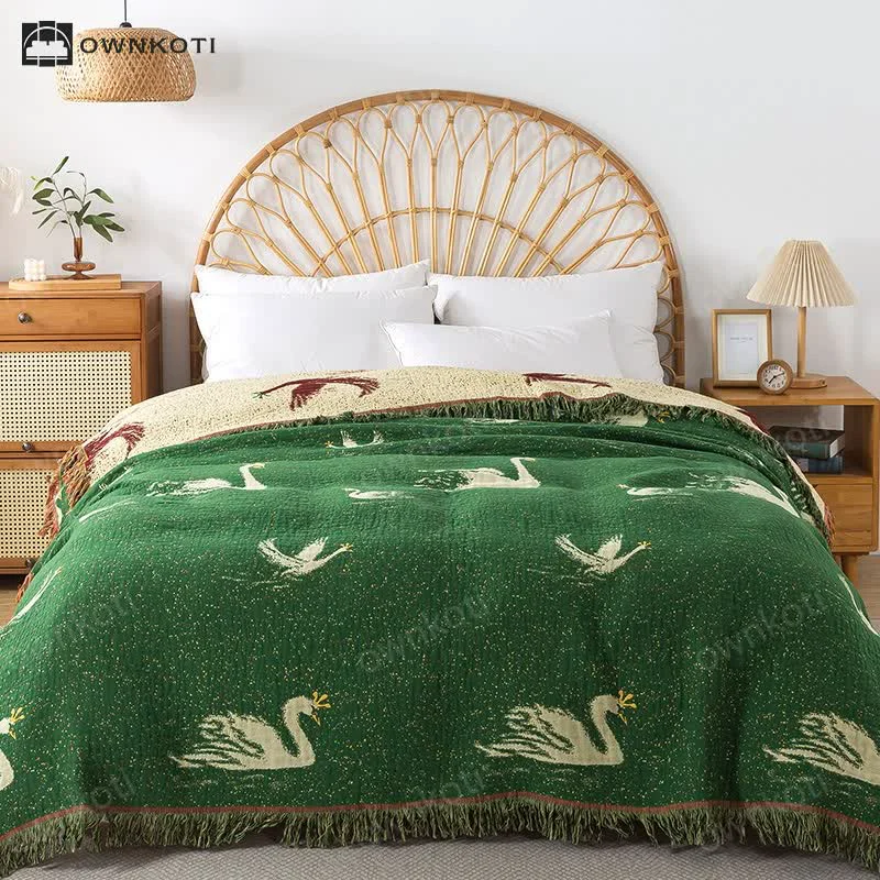 Prestigious Ownkoti Elegant Goose Cotton Gauze Reversible Tassel Quilt Detailed