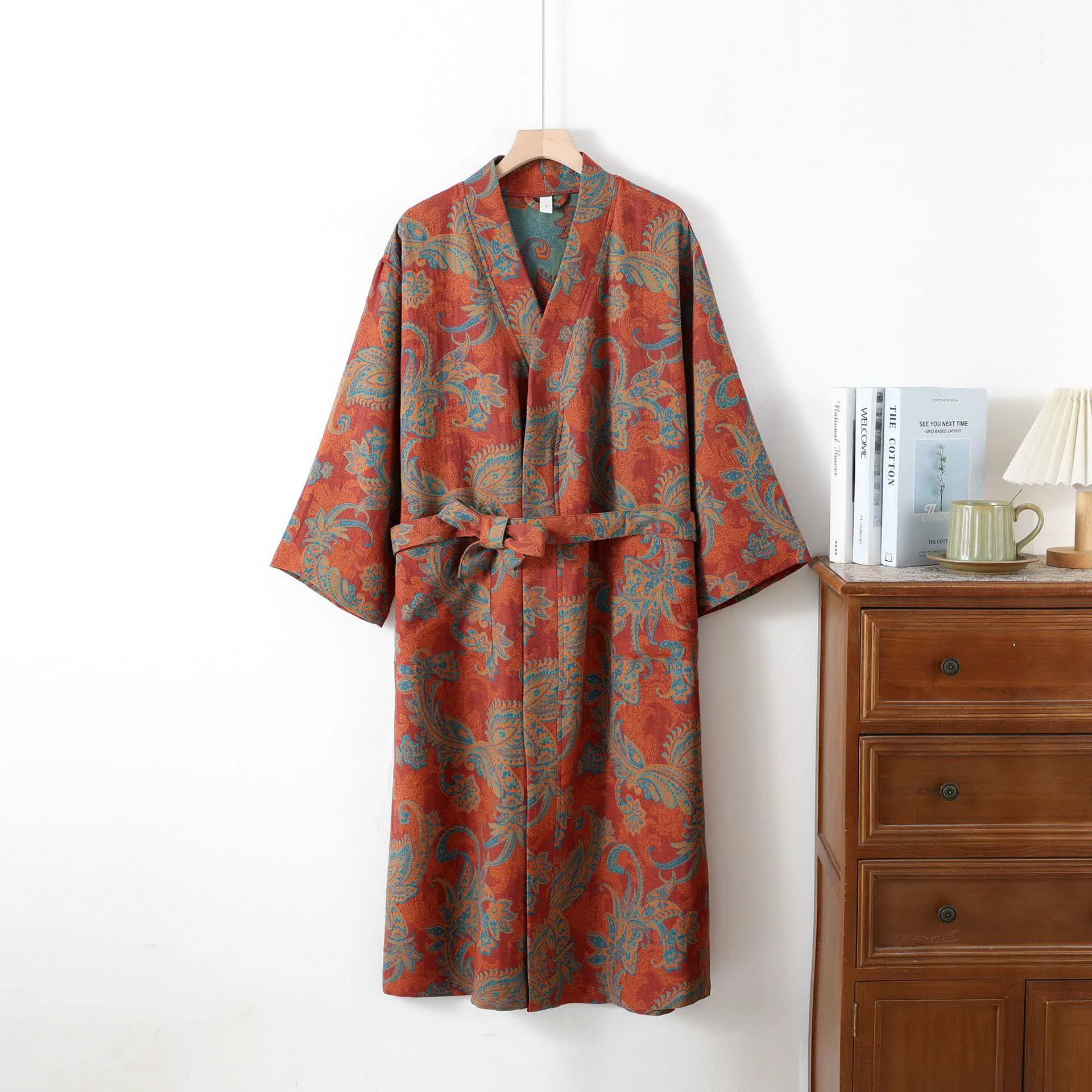 Premium Material Ownkoti Cotton Gauze Jacquard Retro Quick-dry Bathrobe Proven