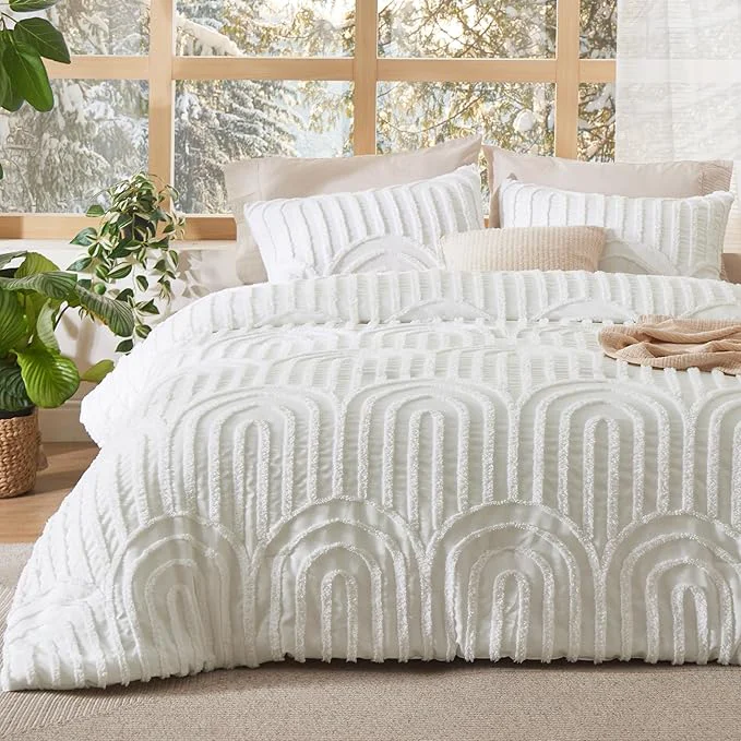 Long-Lasting Bedsure Boho Tufted White Comforter Set Queen Size GentleSoft™ 3 Pieces Boho Farmhouse Decor Bedding Arch Shabby Chic Bedding for All Seasons 1 Bed Comforter 2 Pillow Shams 90×90 Inches Functional