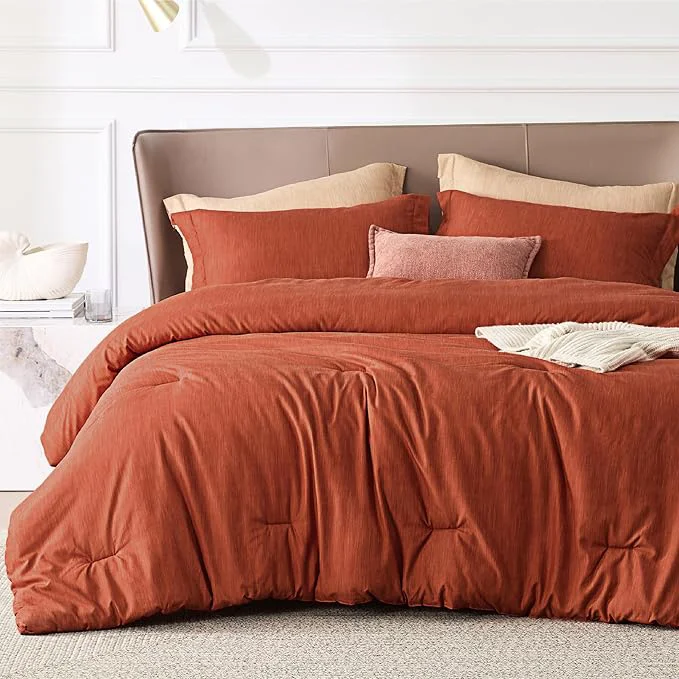 Selected Bedsure Queen Comforter Set – Burnt Orange Soft Bedding for All Seasons Cationic Dyed Bed Set 3 Pieces 1 Queen Size Comforter 90 quot x90 quot and 2 Pillow Shams 20 quot x26 quot 2 quot Elegant