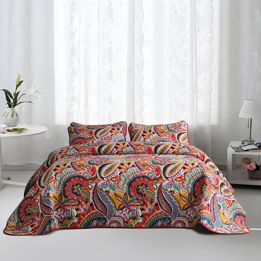 Efficient Ownkoti Bohemian Elegant Quilted Bedding Set 3PCS Minimalist