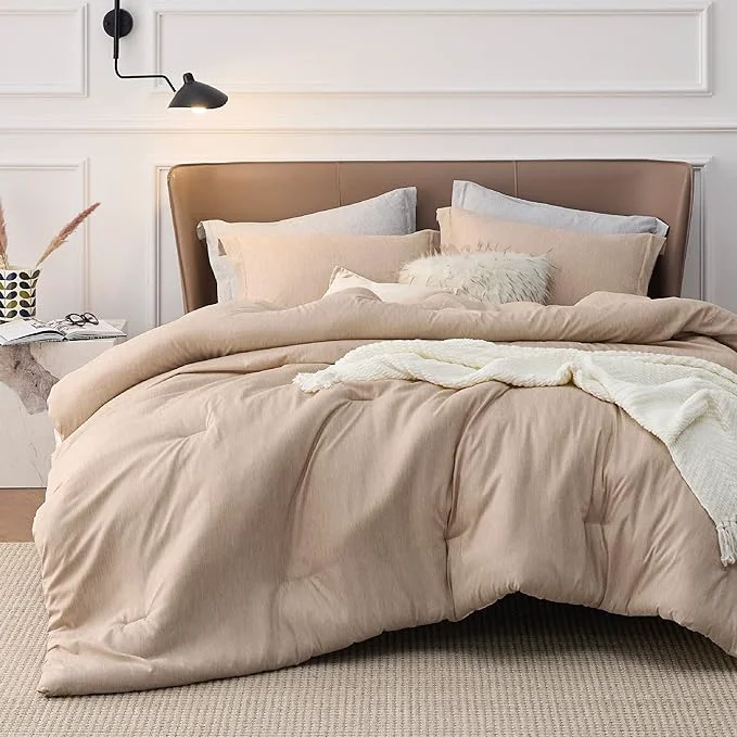 High-Grade Bedsure Queen Comforter Set – Warm Sand Comforter Queen Size Soft Bedding for All Seasons Cationic Dyed Bedding Set 3 Pieces 1 Comforter 90 quot x90 quot and 2 Pillow Shams 20 quot x26 quot 2 quot Proven