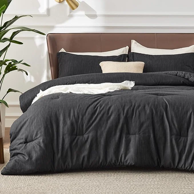 Functional Bedsure Oversized Queen Comforter Set – Black Soft Bedding for All Seasons Cationic Dyed Bed Set 3 Pieces 1 Oversized Queen Size Comforter 98 quot x98 quot and 2 Pillow Shams 20 quot x26 quot 2 quot Stylish