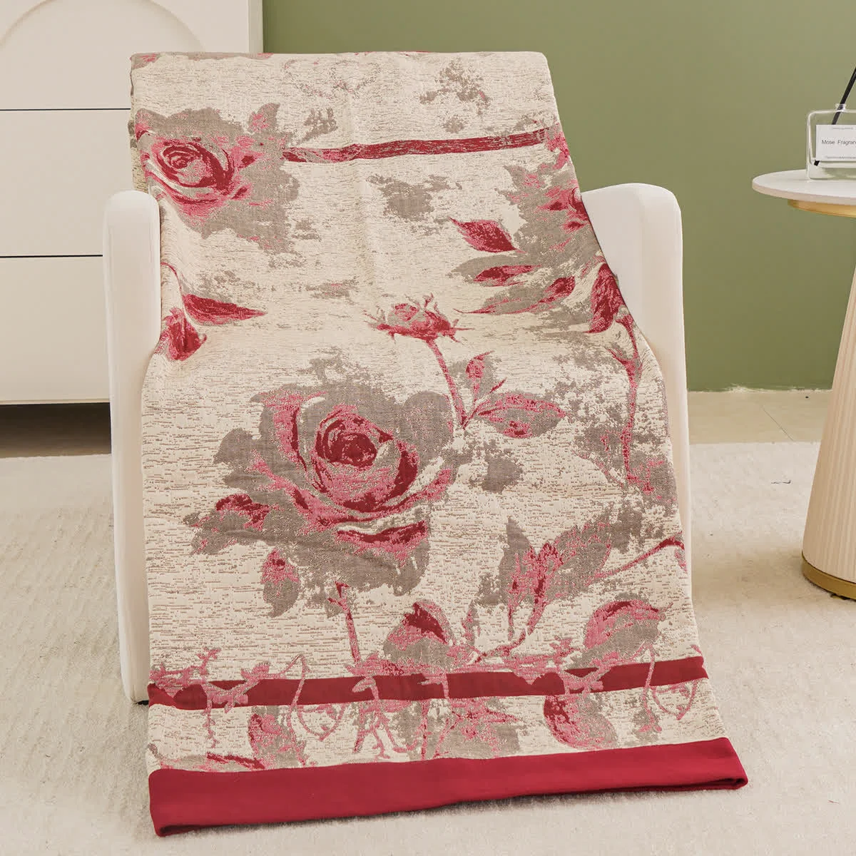 High-Performance Ownkoti Cotton Gauze Rose Print Comfy Blanket Elegant
