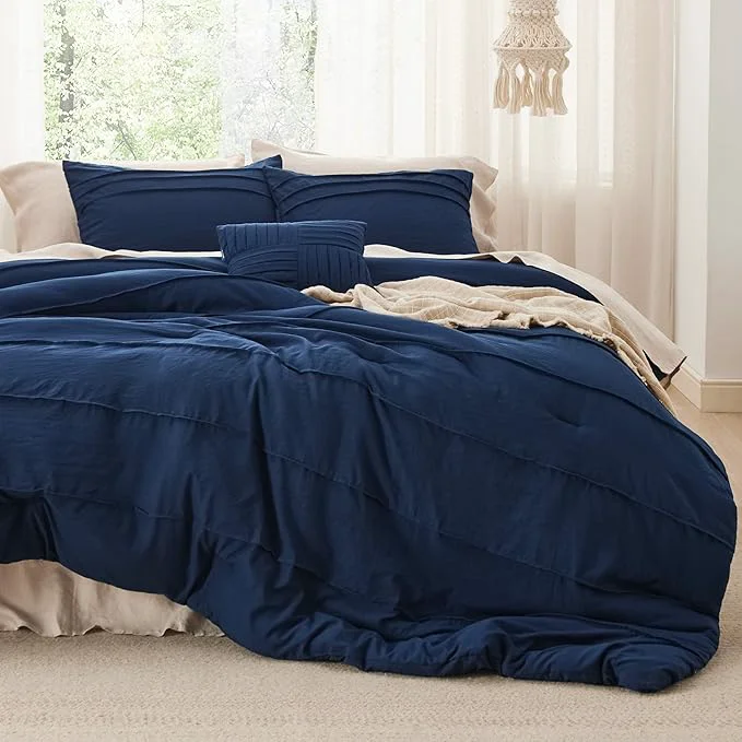 Natural Bedsure Navy Blue Twin XL Comforter Set – 3 Pieces Pinch Pleat Bed Set Down Bedding Sets for All Season 1 Comforter 1 Pillowcase 1 Decorative Pillow Verified