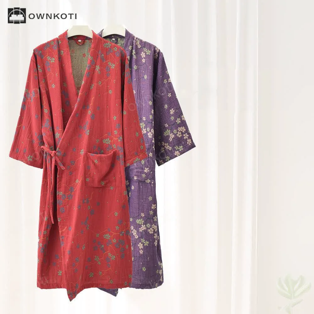 Casual Ownkoti Jacquard Gauze Cotton Floral Lightweight Bathrobe Trendy