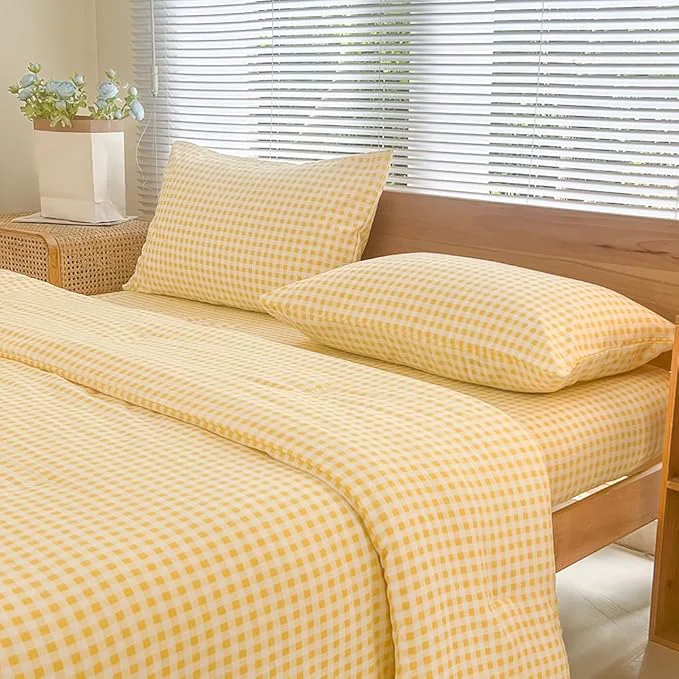 Dependable NSNLGSGC Queen Comforter Set Yellow Gingham Bedding Comforter Sets Yellow Grid Bed Comforter 3 Pieces 1 Comforter 2 Pillowcases Premium