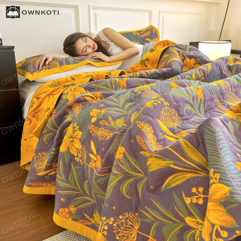 Relaxed Ownkoti Three Layer Cotton Gauze Comfy Floral Quilt Organic