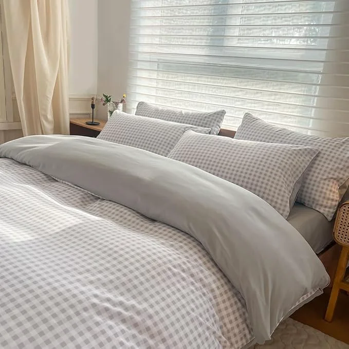 Fine NSNLGSGC Queen Comforter Set Light Gray Gingham Bedding Comforter Sets Gary Grid Bed Comforter 3 Pieces 1 Comforter 2 Pillowcases Official