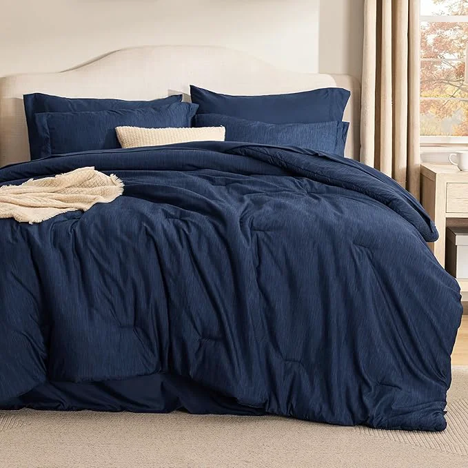 Dependable Bedsure Queen Comforter Set Navy – Bed in a Bag Queen Size Bedding 7 Pieces Cationic Dyed Bed Set Gift for Family Navy Soft Bedding for All Seasons Comforter with Sheets Pillowcases amp Shams Relaxed