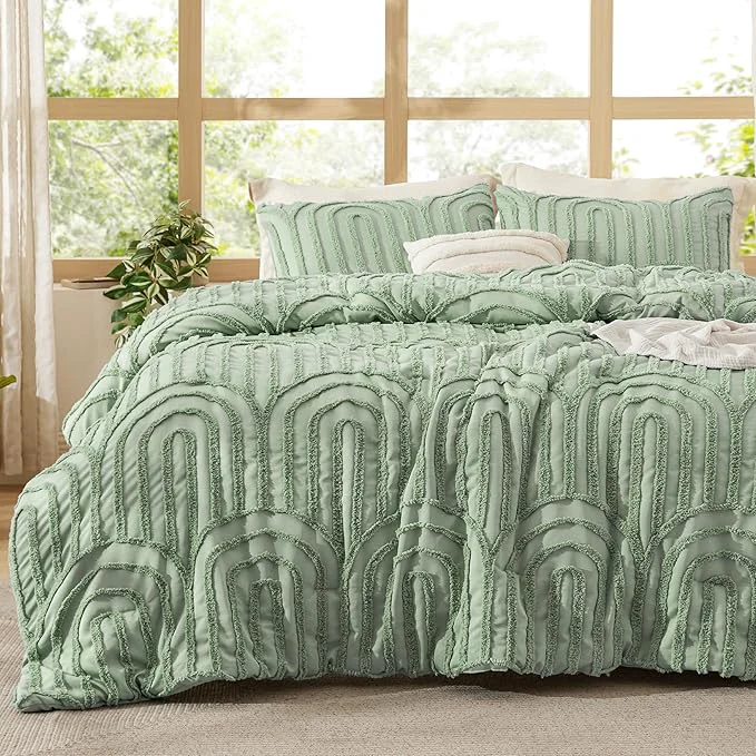 Advanced Bedsure Boho Tufted Green Comforter King Size GentleSoft™ 3 Pieces Boho Farmhouse Decor Bedding Arch Shabby Chic Bedding for All Seasons 1 Bed Comforter 2 Pillow Shams 104×90 Inches Smart