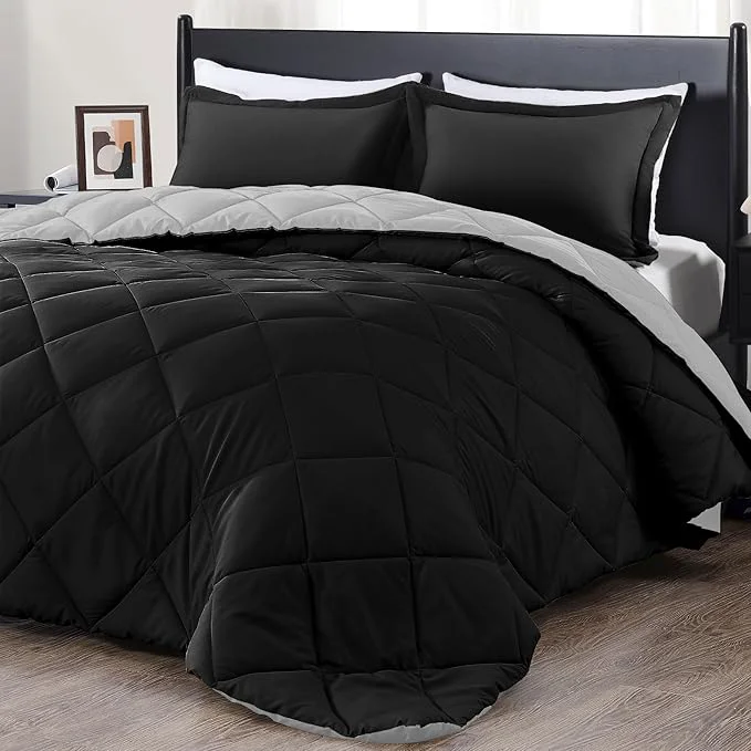 Breathable downluxe King Size Comforter Set – Black and Grey King Comforter Soft Bedding Sets for All Seasons -3 Pieces – 1 Comforter 104 quot x92 quot and 2 Pillow Shams 20 quot x36 quot Refined
