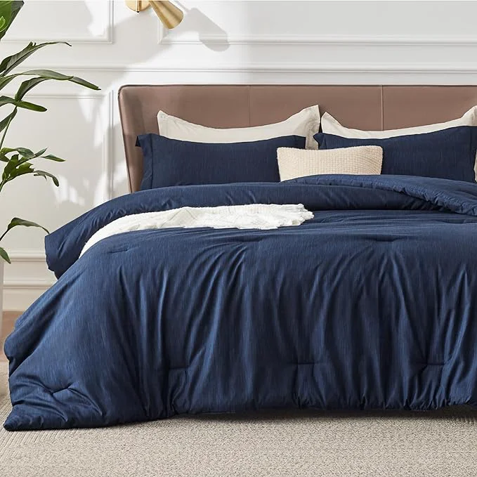 Practical Bedsure Queen Comforter Set – Navy Soft Bedding for All Seasons Cationic Dyed Bed Set 3 Pieces 1 Queen Size Comforter 90 quot x90 quot and 2 Pillow Shams 20 quot x26 quot 2 quot High-End