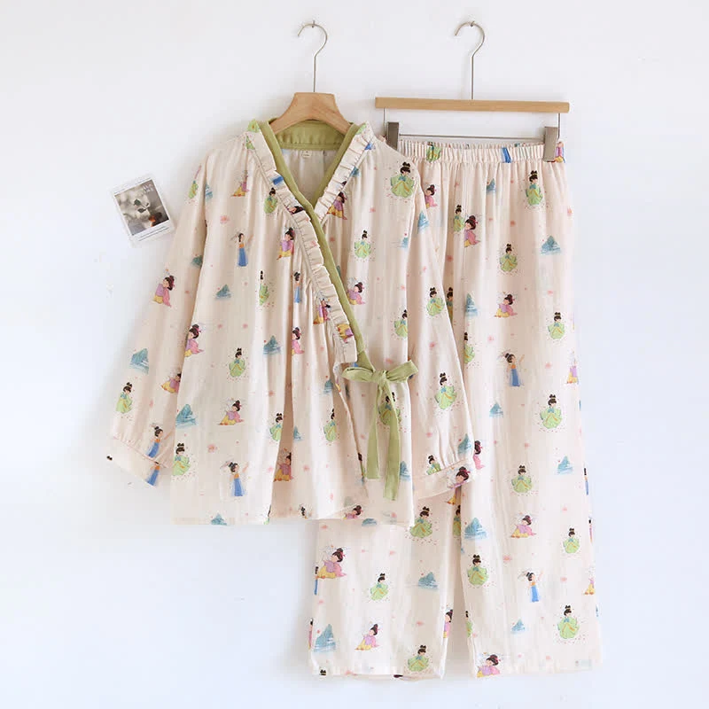 Verified Ownkoti Vintage Cotton Gauze Asymmetric Front Loungewear Set Sustainable