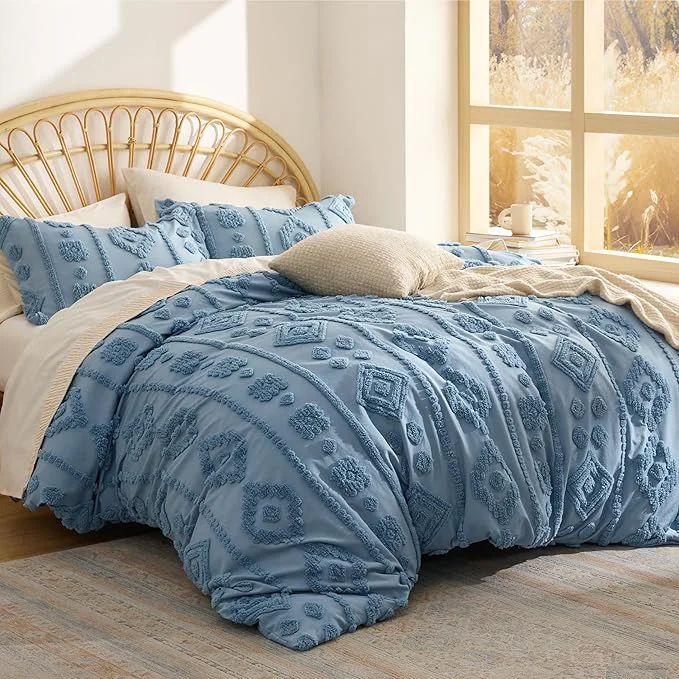 Powerful Bedsure Boho Tufted Blue Comforter King Size GentleSoft™ 3 Pieces Boho Farmhouse Decor Bedding Exquisite Shabby Chic Bedding for All Seasons 1 Bed Comforter 2 Pillow Shams 104×90 Inches Enhanced
