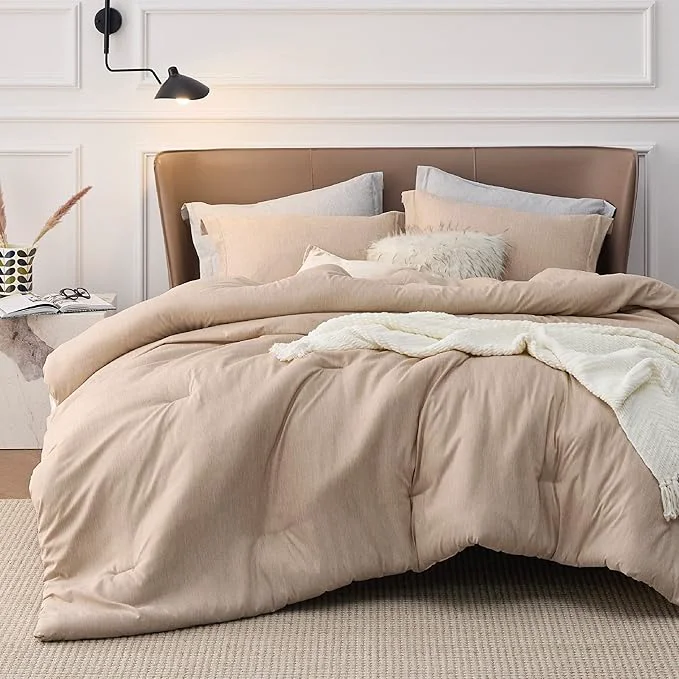 Versatile Bedsure California King Comforter Set – Warm Sand Soft Bedding for All Seasons Cationic Dyed Bed Set 3 Pieces 1 California King Size Comforter 104 quot x96 quot and 2 Pillow Shams 20 quot x36 quot 2 quot Environmentally Friendly