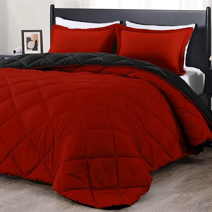 Dependable downluxe California King Comforter Set – Red and Black Cal King Comforter Set Soft Bedding Sets for All Seasons – 3 Pieces – 1 Comforter 104 quot x96 quot and 2 Pillow Shams 20 quot x36 quot Quality