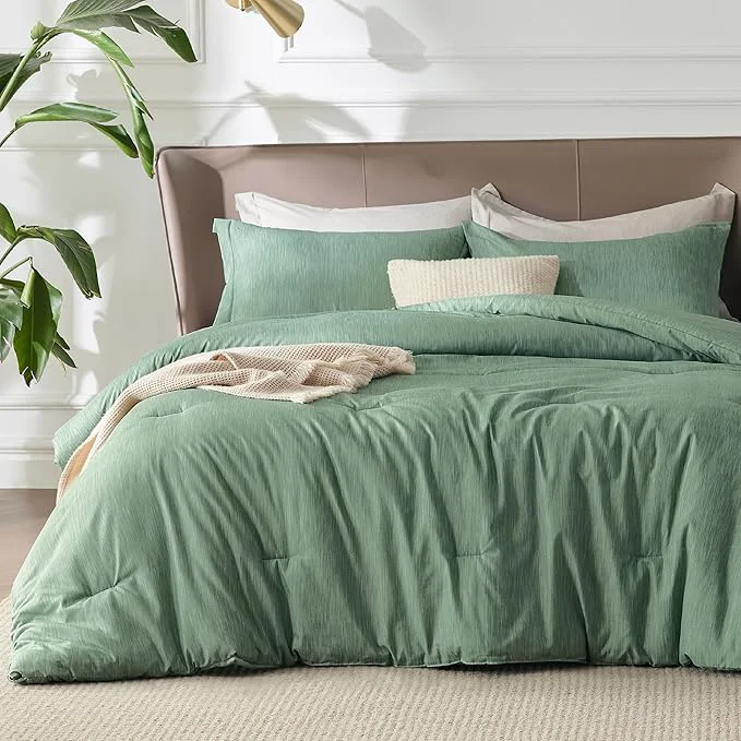 Eco-Friendly Bedsure Queen Comforter Set – Green Soft Bedding for All Seasons Cationic Dyed Bed Set 3 Pieces 1 Queen Size Comforter 90 quot x90 quot and 2 Pillow Shams 20 quot x26 quot 2 quot Minimalist