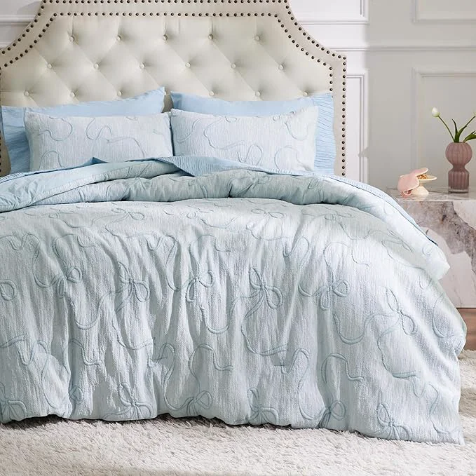 High-Quality Bedsure Dasty Blue Full Size Comforter Sets for Girls GentleSoft™ 3 Pieces Bow Comforter with 2 Pillow Shams Cute Girls Full Size Bedding Sets Room Decor Aesthetic Bedroom Decor 82×86 Inches Modern