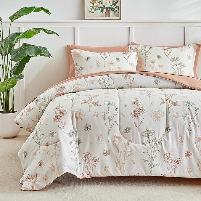 Outstanding AIKASY Bed in a Bag 7 Pieces – Floral Print – Soft Microfiber Reversible Bed Comforter Set 1 Comforter 2 Pillow Shams 1 Flat Sheet 1 Fitted Sheet 2 Pillowcases Sea Green King … Lightweight