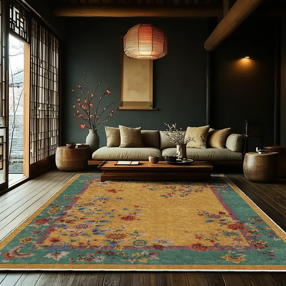 Official Ownkoti Washable Vintage Flower Anti-slip Area Rug Traditional