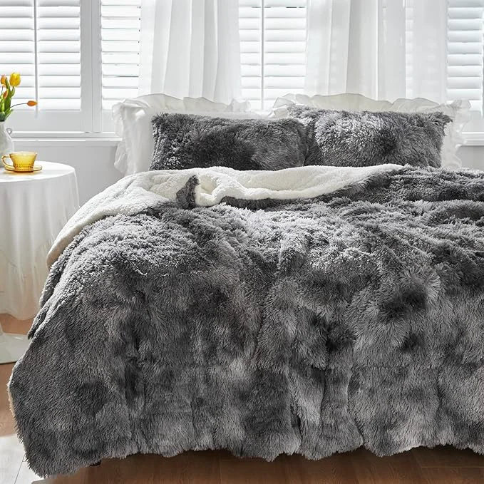 Versatile Luxury Faux Fur Shaggy Comforter Set Twin Size Plush amp Sherpa Reversible Comforter Tie Dye Black 3 Pieces Fluffy Fuzzy Bedding Set Ultra Soft and Warm for Winter 1 Comforter 2 Pillowcases Unique