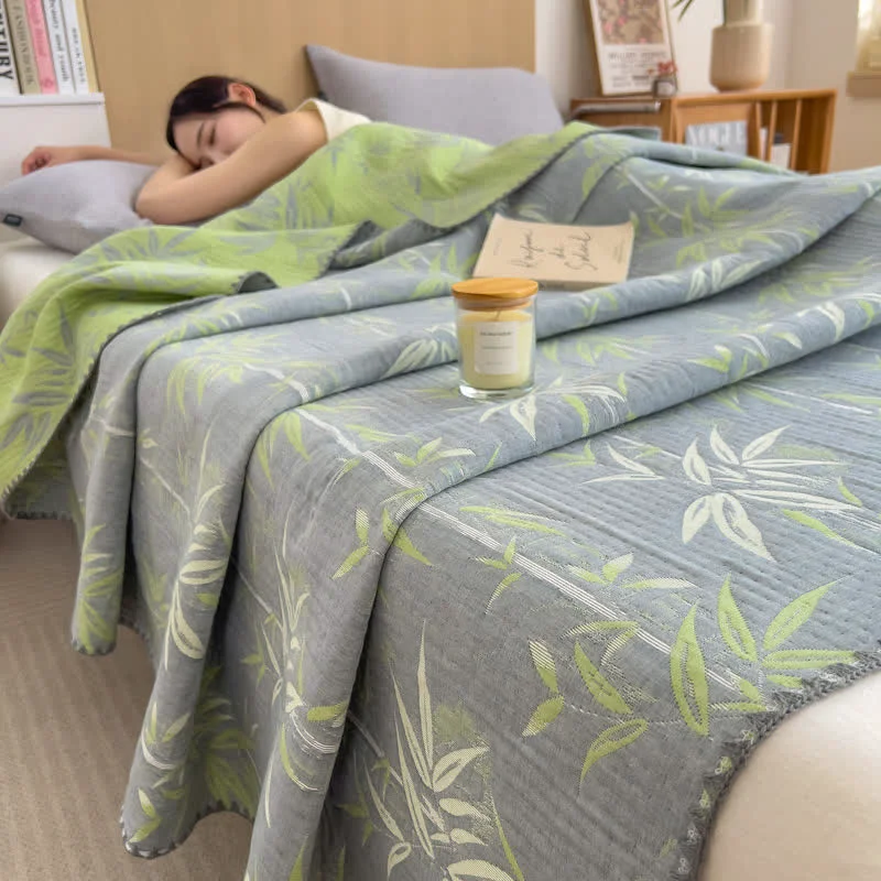Sophisticated Ownkoti Bamboo Print Cotton Layers Gauze Reversible Coverlet Reusable