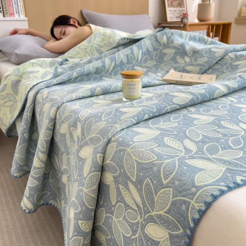 Fine Ownkoti Elegant Leaf Cotton Layers Gauze Reversible Coverlet Detailed