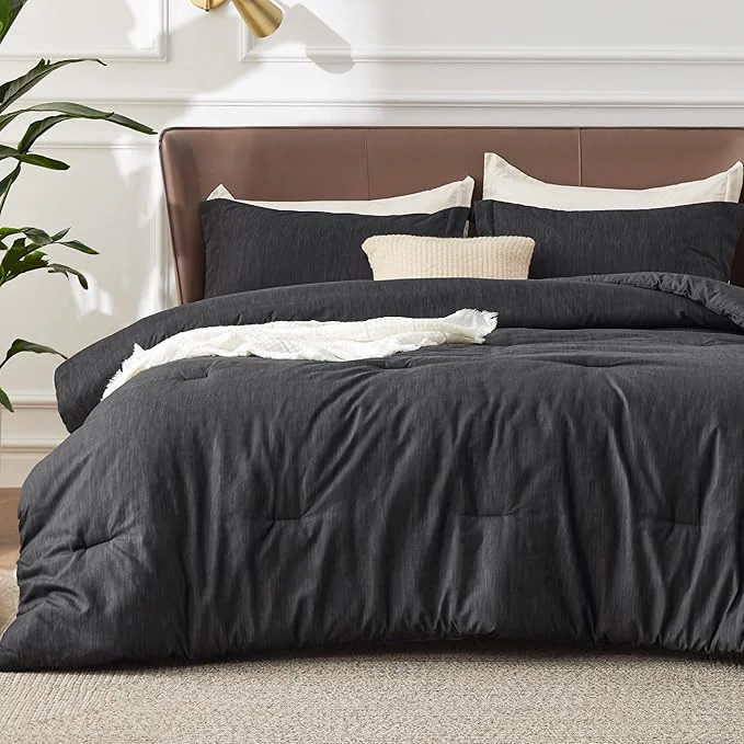Classic Bedsure Full Comforter Set – Black Soft Bedding for All Seasons Cationic Dyed Bed Set 3 Pieces 1 Full Size Comforter 82 quot x86 quot and 2 Pillow Shams 20 quot x26 quot 2 quot Unique