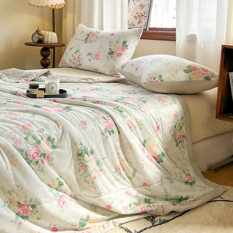 Elite Ownkoti Soft Floral Double Layer Gauze Summer Quilt High-Quality
