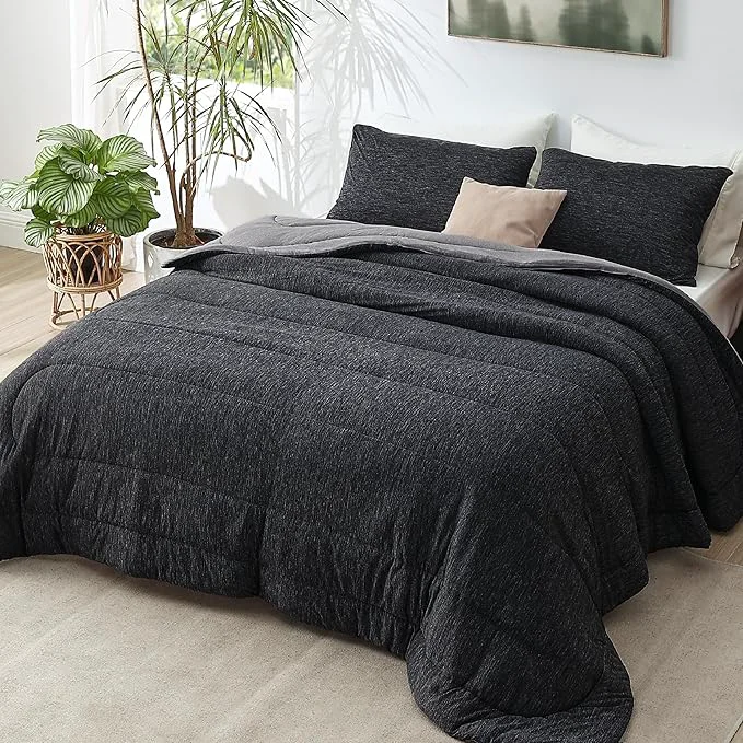 Fine Bedsure King Comforter Set – Cooling and Warm Bed Set Charcoal Black Reversible Bedding for All Season 3 Pieces 1 King Size Comforter 102 quot x90 quot and 2 Pillow Cases 20 quot x36 quot Soft