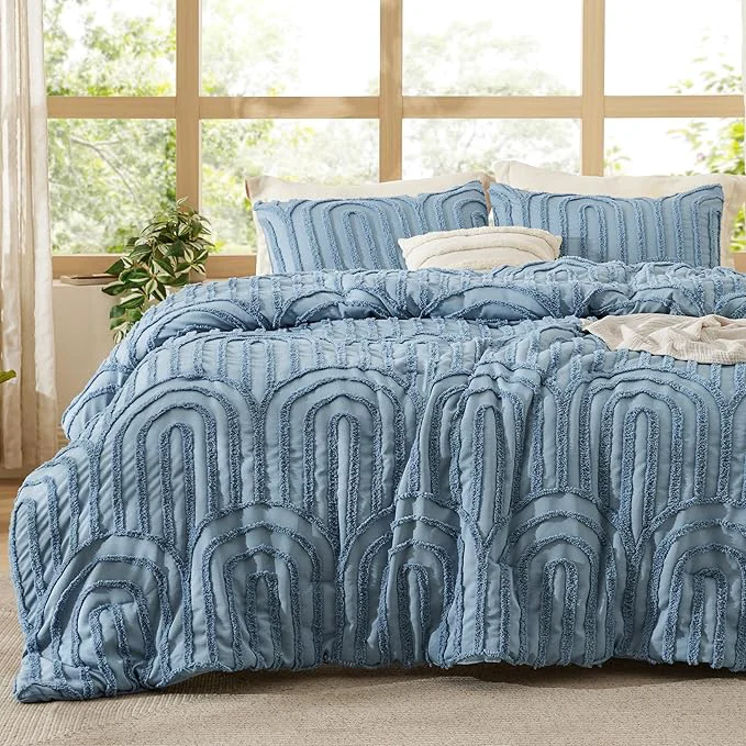 Secure Bedsure Boho Tufted Blue Comforter Full Size GentleSoft™ 3 Pieces Boho Farmhouse Decor Bedding Arch Shabby Chic Bedding for All Seasons 1 Bed Comforter 2 Pillow Shams 82×86 Inches High-End