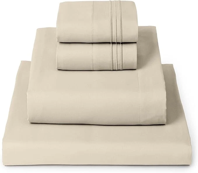 Dependable Mellanni Queen Sheets Set – 4 PC Iconic Collection Bedding – Hotel Luxury Extra Soft Cooling Bed Sheets – Wrinkle Fade Stain Resistant Queen Beige Stylish