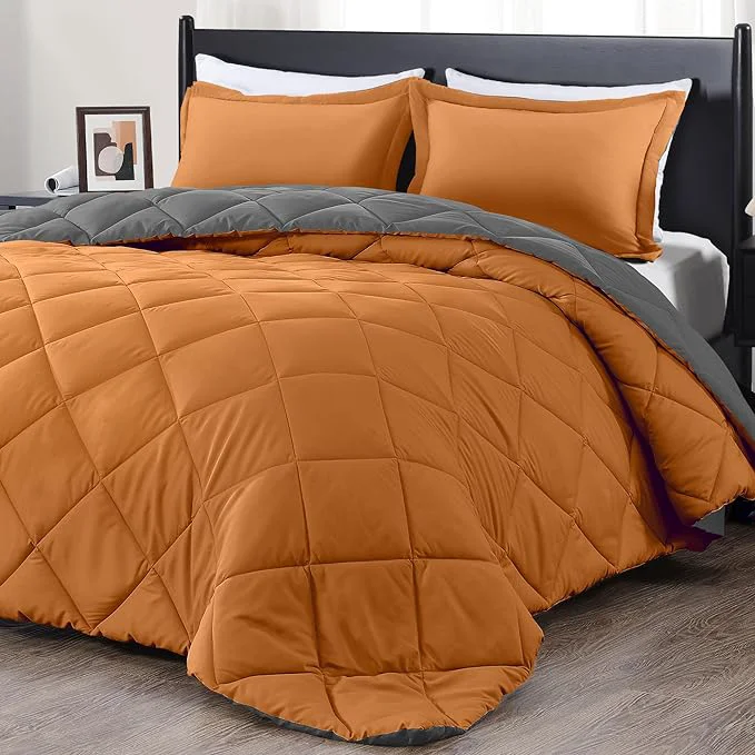 Trendy downluxe Queen Comforter Set – Burnt Orange and Grey Queen Comforter Soft Bedding Sets for All Seasons -3 Pieces – 1 Comforter 88 quot x92 quot and 2 Pillow Shams 20 quot x26 quot Authentic