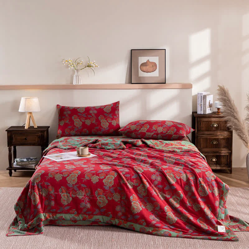 Excellent Ownkoti Retro Floral Double-layer Cotton Summer Quilt Powerful