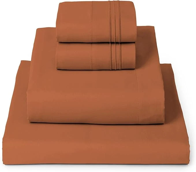 Organic Mellanni King Sheets Set – 4 PC Iconic Collection Bedding – Hotel Luxury Extra Soft Cooling Bed Sheets – Wrinkle Fade Stain Resistant King Terracotta Elegant