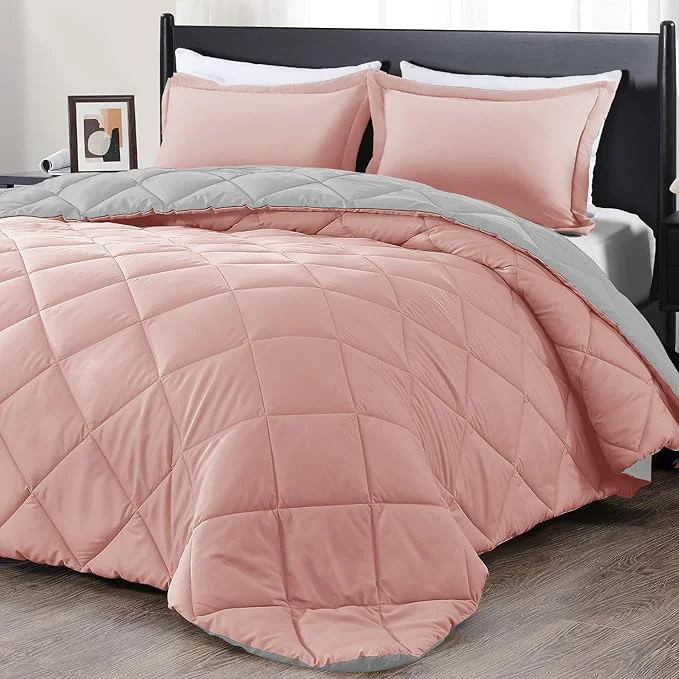 Luxury downluxe Queen Comforter Set – Pink and Grey Queen Comforter Soft Bedding Sets for All Seasons – 3 Pieces – 1 Comforter 88 quot x92 quot and 2 Pillow Shams 20 quot x26 quot Outstanding