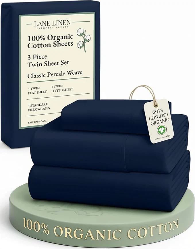Innovative LANE LINEN Organic Cotton Sheets Twin Size Mercerized Cotton Fully Elasticized Soft amp Comfy Bedding Sheets amp Pillowcase Set Good for Dorm Room Deep Pocket Fully Elasticized Sheet- Navy Official