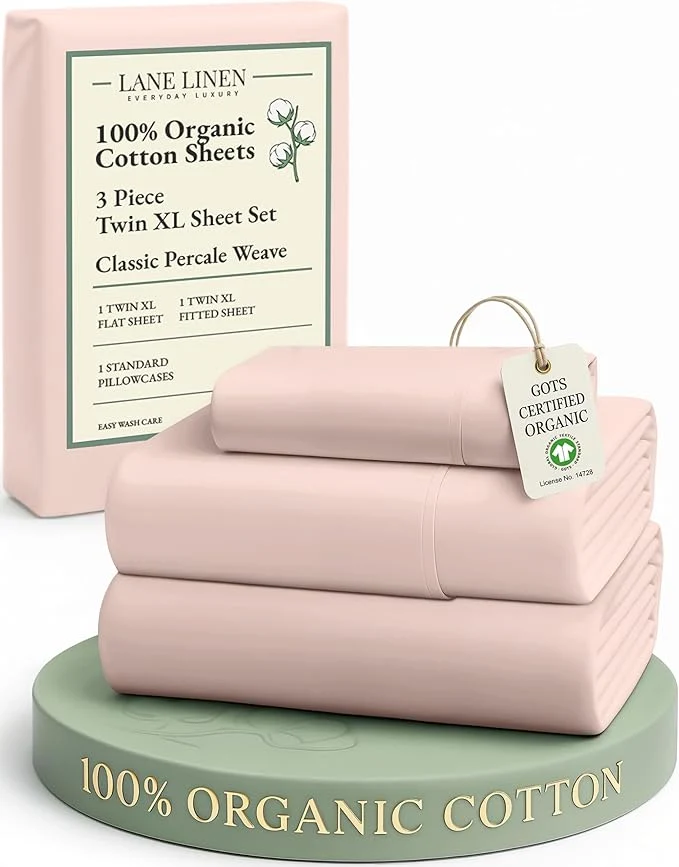 Minimalist LANE LINEN Organic Cotton Twin XL Bed Sheets Set Machine Wash Fully Elasticized Twin XL Sheet Sets Luxury Hotel Percale Bedding Sheet amp Pillowcases Soft amp Comfy -Sepia Rose Smart