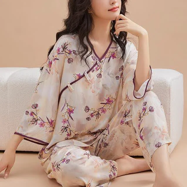 Innovative Ownkoti Peach Blossom Knotted Buttons Loungewear Set Eco-Friendly