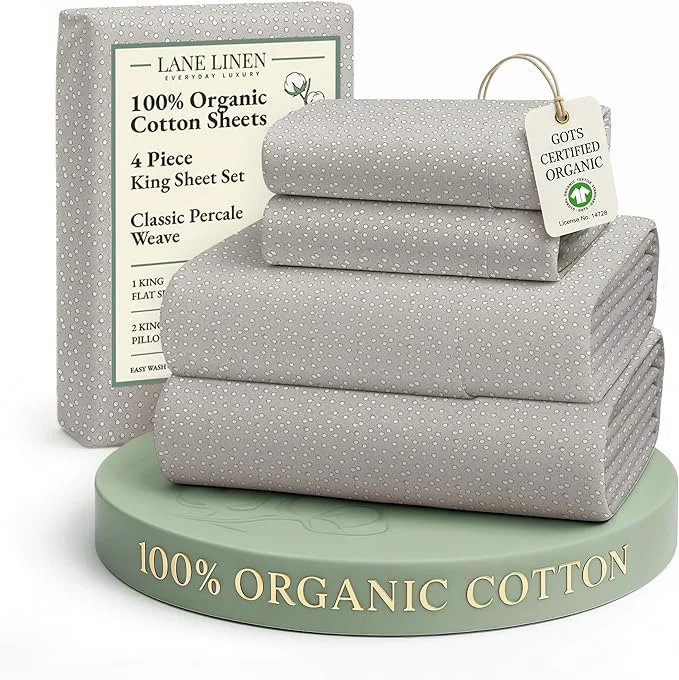 Fast LANE LINEN Organic Cotton Sheets King Size Low Pilling Fade Resistant Machine Washable Naturally Cooling King Bedding Set Soft amp Comfy Sustainably Produced Cotton Sheets – Snowdrop Smooth