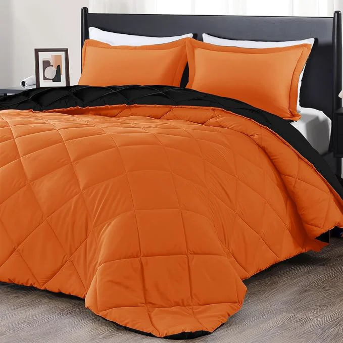 Elegant downluxe King Size Comforter Set – Orange and Black King Comforter Soft Bedding Sets for All Seasons -3 Pieces – 1 Comforter 104 quot x92 quot and 2 Pillow Shams 20 quot x36 quot Fast