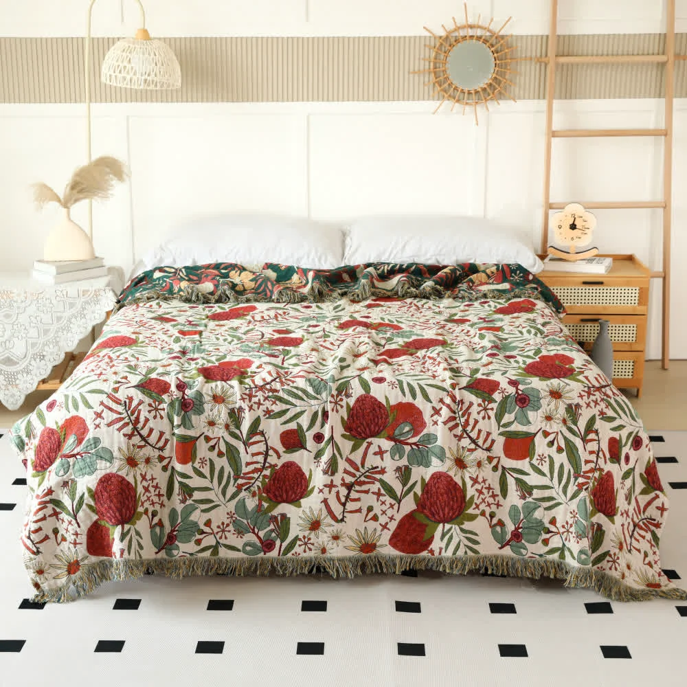 Soft Ownkoti Pine Print Cotton Gauze Reversible Quilt Solid