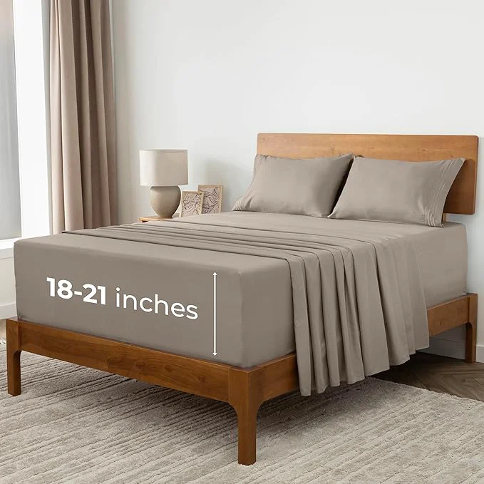 Premium Material Mellanni Extra Deep Split King Sheets – 5 PC Iconic Collection Bedding – Hotel Luxury Ultra Soft Cooling Bed Sheets – Wrinkle Fade Stain Resistant Split King Tan Effective