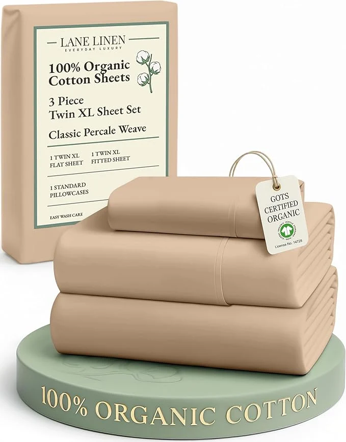 Verified LANE LINEN Organic Cotton Twin XL Sheets Set Fully Elasticized Bed Sheets Set Twin XL Size Perfetct for Hospital beds Deep Pocket Soft amp Comfy Sheets Set Twin XL Size-Taupe High-Performance
