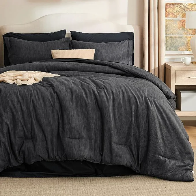 Clean Bedsure King Size Comforter Set Black – Bed in a Bag King Bedding 7 Pieces Cationic Dyed Bed Set Gift for Family Black Soft Bedding for All Seasons Comforter with Sheets Pillowcases amp Shams Comfortable