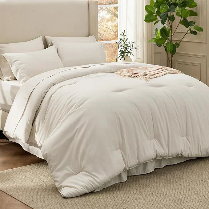 Stylish Bedsure Full Comforter Set Beige – Bed in a Bag Full Size Bedding 7 Pieces Cationic Dyed Bed Set Gift for Family Beige Soft Bedding for All Seasons Comforter with Sheets Pillowcases amp Shams Elegant