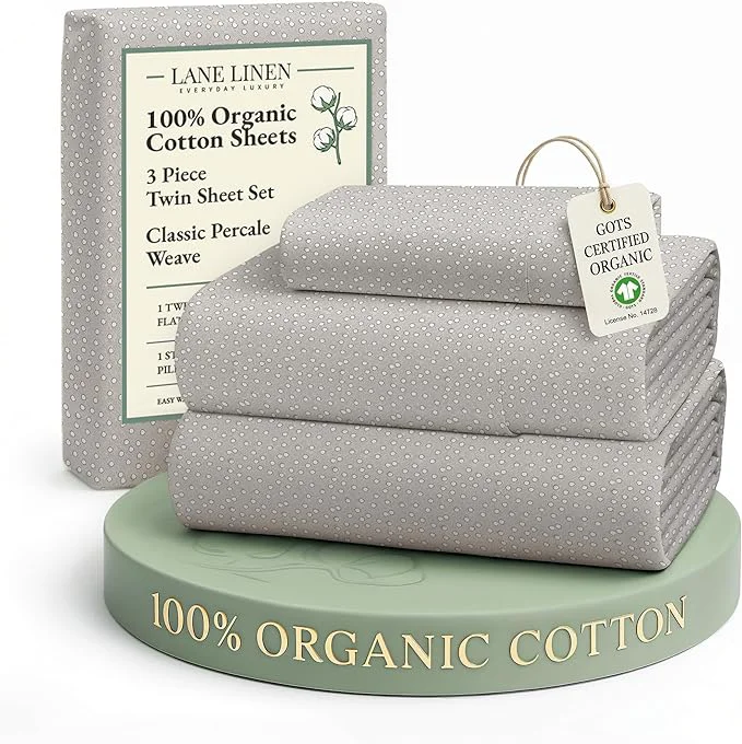 Traditional LANE LINEN Sustainably Produced Organic Cotton Twin Bed Sheet Set Soft amp Breathable Naturally Cool Temperature Regulating Twin Sheet Set Low Pilling Fade Resistant Bed Sheets- Snowdrop Practical