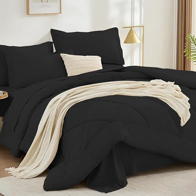 High-Performance FUANNA 7 Pieces Queen Comforter Set All Season Bed in a Bag Queen Size Luxury Soft Bedding Sets with Comforter Flat Sheet Fitted Sheet Pillowcases amp Pillow Shams Black Consistent