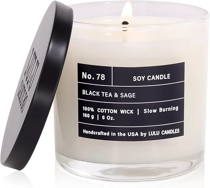 Pure Lulu Candles Black Tea Sage Luxury Scented Soy Jar Candle Hand Poured High-Grade